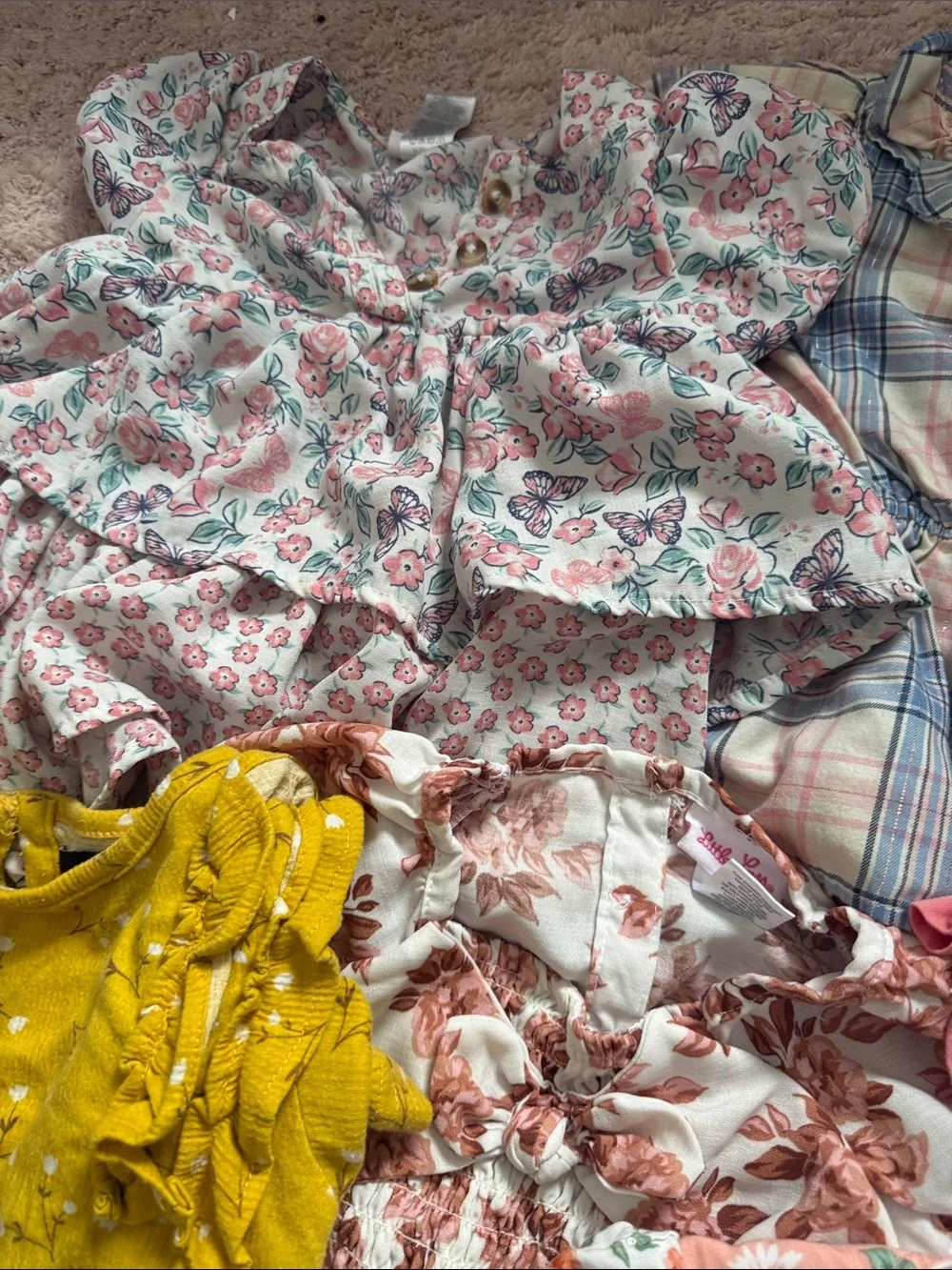 Kids Floral & Solid Mix Short Sleeve Tops - Yellow, Pink, Gray